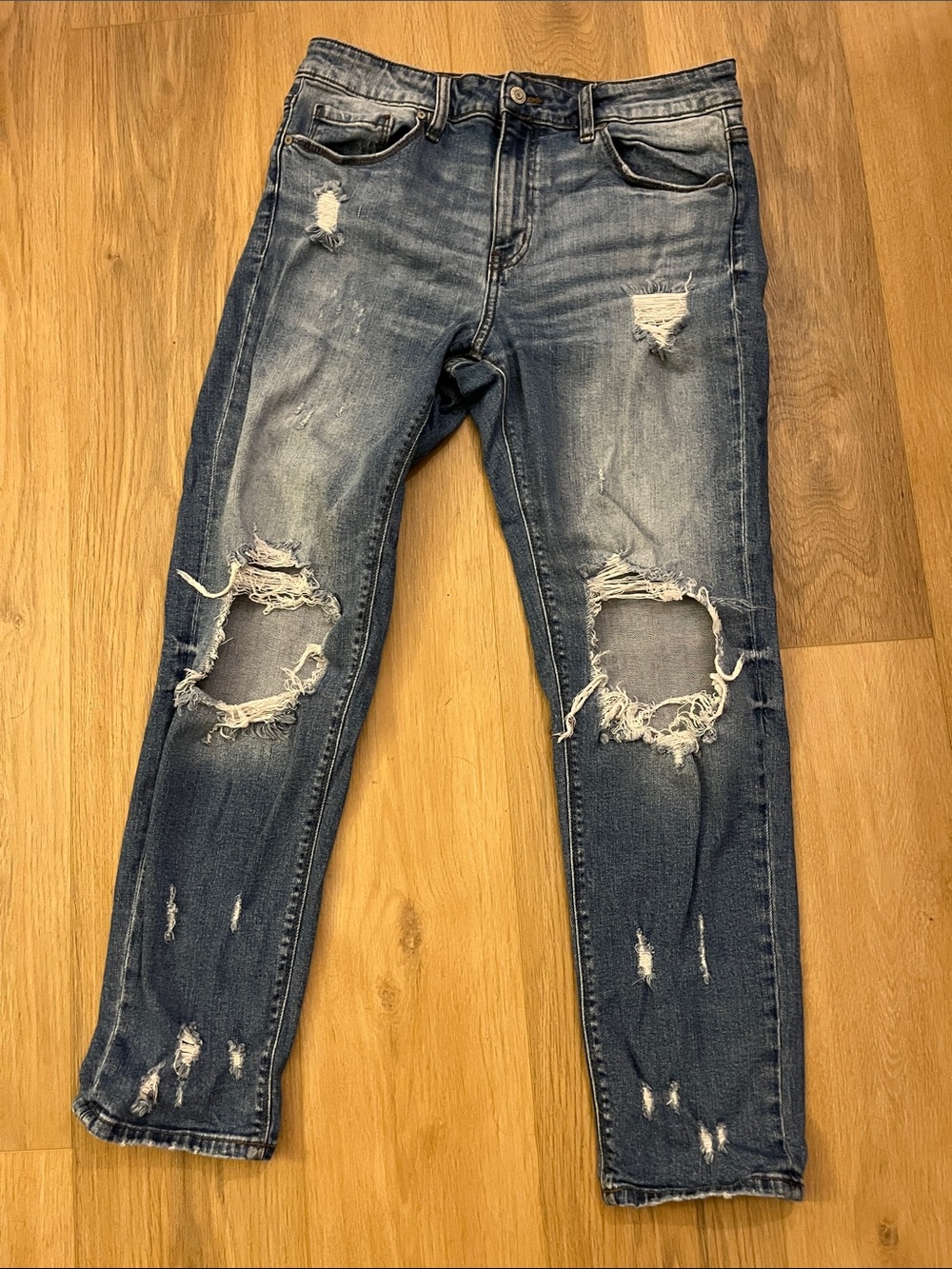 eunina Distressed Dark Blue Frankie Midrise Girlfriend Jeans